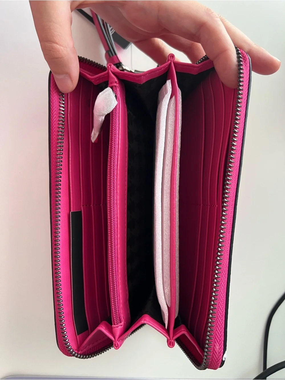 Karl Lagerfeld Hot Pink Leather Zip Wristlet with Charms